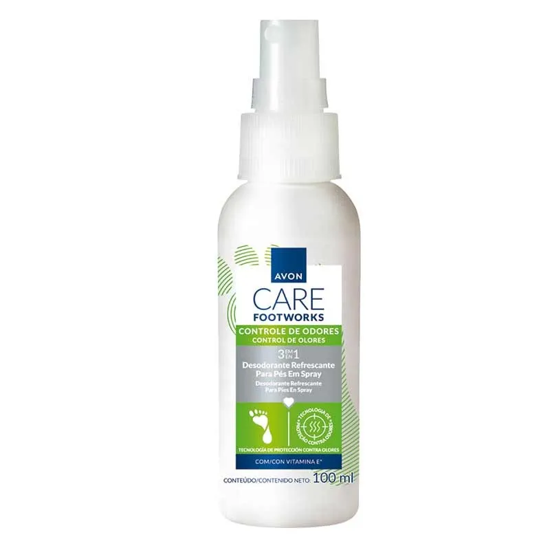 Avon Care Footworks Desodorante Para os Pés em Spray 3 em1 100ml (Embalagem Nova)