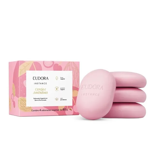 Sabonete Vegetal em Barra Perfumado Instance Cereja e Amêndoas 4x80g Eudora