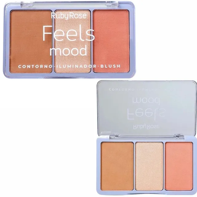 Trio Contorno Iluminador e Blush Feels Mood Ruby Rose Claro