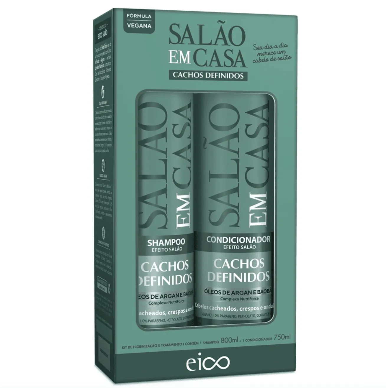 KIT EICO SALÃO EM CASA CACHOS DEFINIDOS SHAMPOO 800ml + CONDICIONADOR 750ml