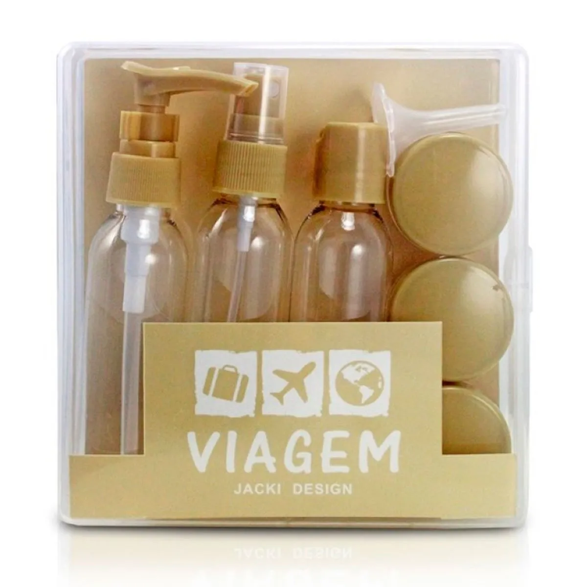 Kit de Frascos Para Viagem com 9 Peças Jacki Design Bege