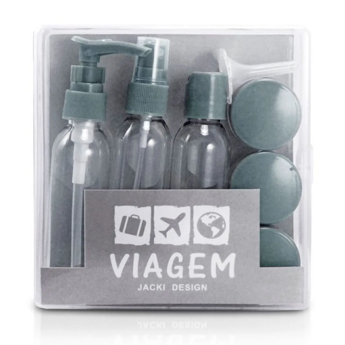 Kit de Frascos Para Viagem com 9 Peças Jacki Design Cinza