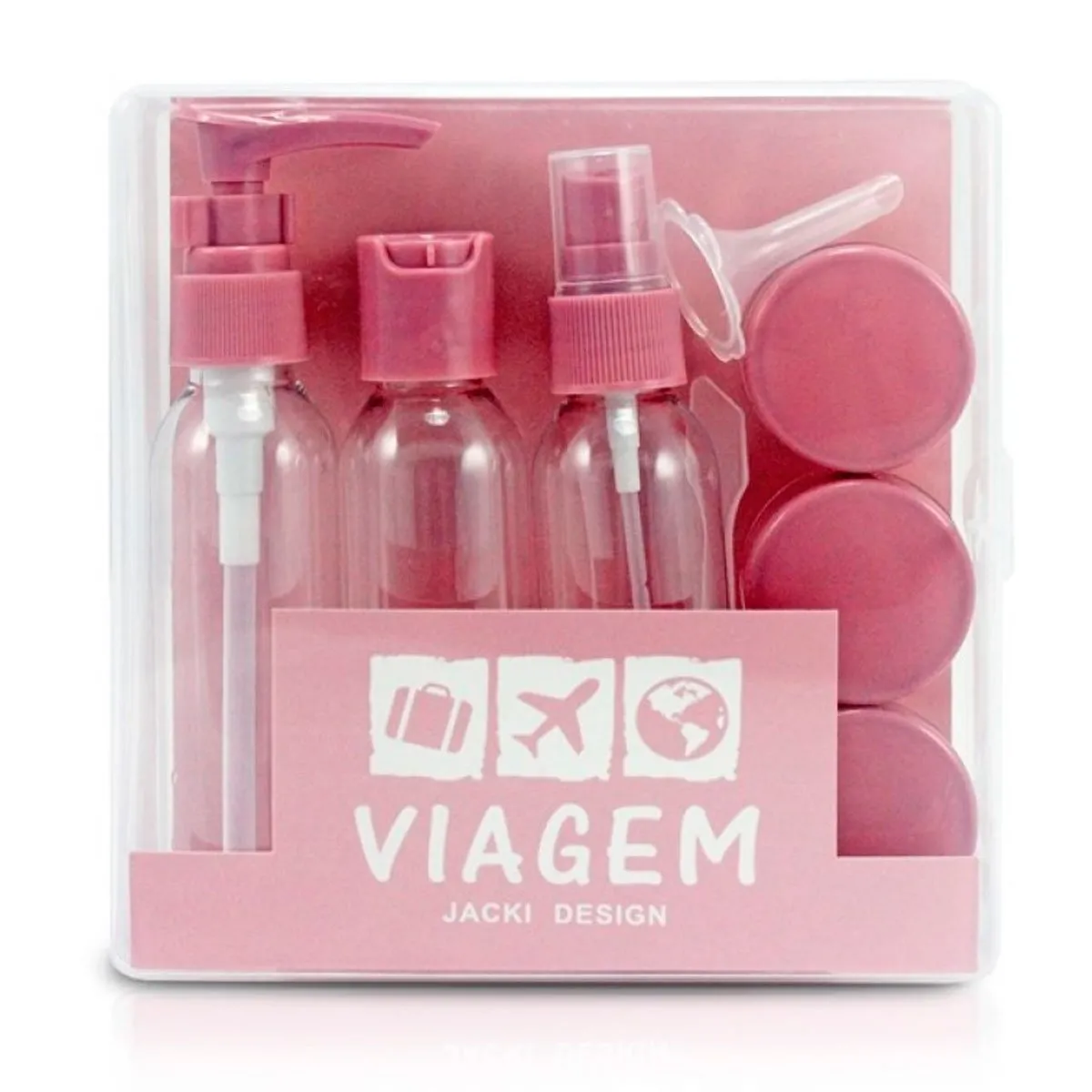 Kit de Frascos Para Viagem com 9 Peças Jacki Design Rosa
