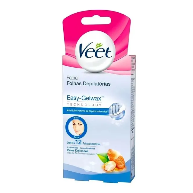 Cera Fria Facial Veet Peles Delicadas 12 Folhas Buço