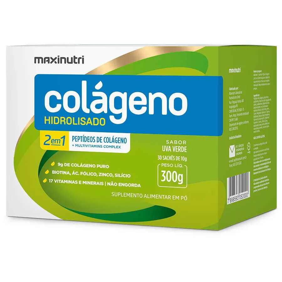 Maxinutri Colágeno Hidrolisado 2 em 1 Uva Verde 30 Sachês