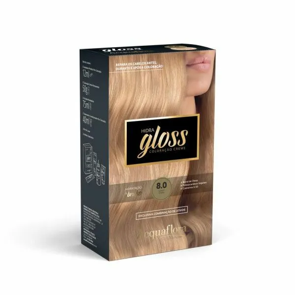 Coloração Permanente Hidra Gloss Loiro Claro 8.0 - Acquaflora
