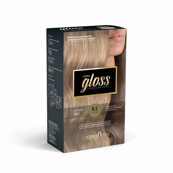 Coloração Permanente Hidra Gloss Loiro Claro Acinzentado 8.1 - Acquaflora