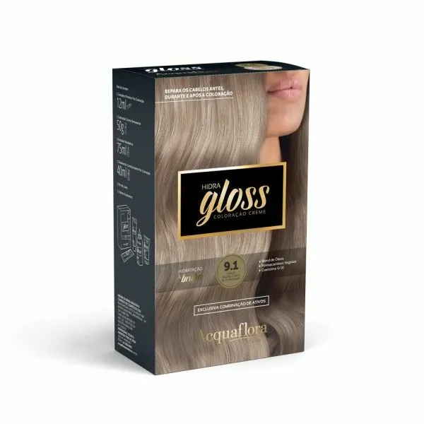Coloração Permanente Hidra Gloss Loiro Muito Claro Acinzentado 9.1 - Acquaflora