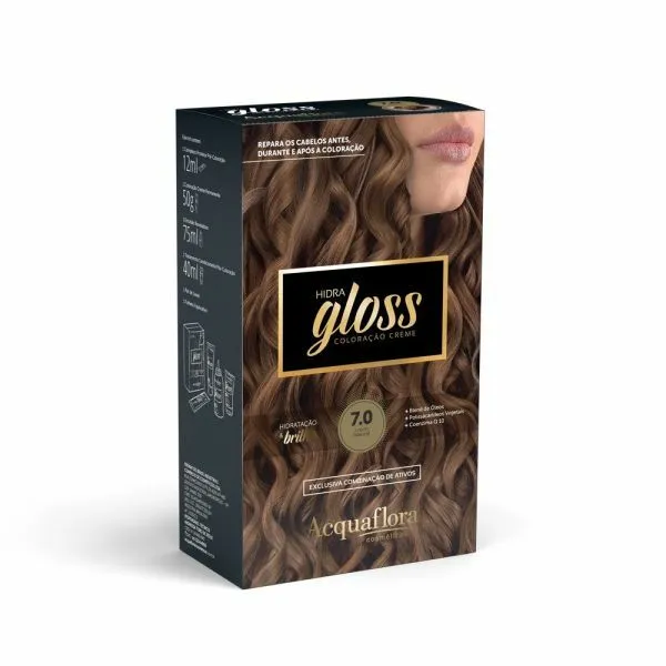 Coloração Permanente Hidra Gloss Loiro Natural 7.0 - Acquaflora