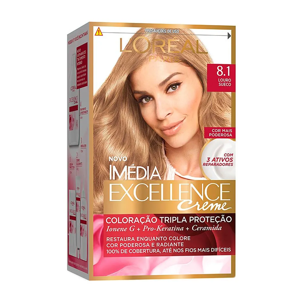 Coloração Imedia Excellence Creme loreal 8.1 Louro Sueco