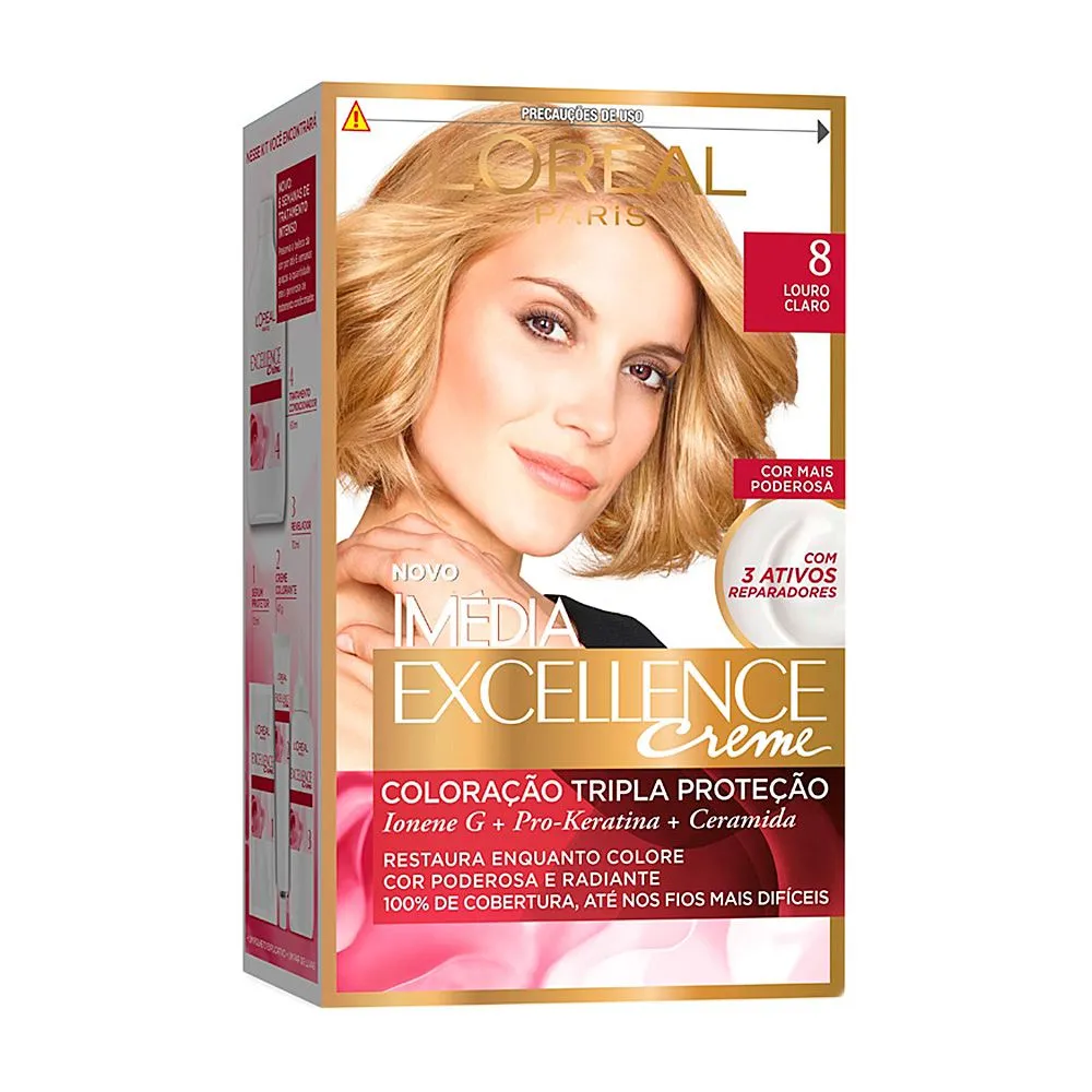 Coloração Imedia Excellence Creme loreal 8 Louro Claro