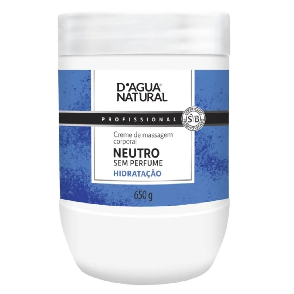 Creme De Massagem Neutro Sem Perfume D'Água Natural 650g