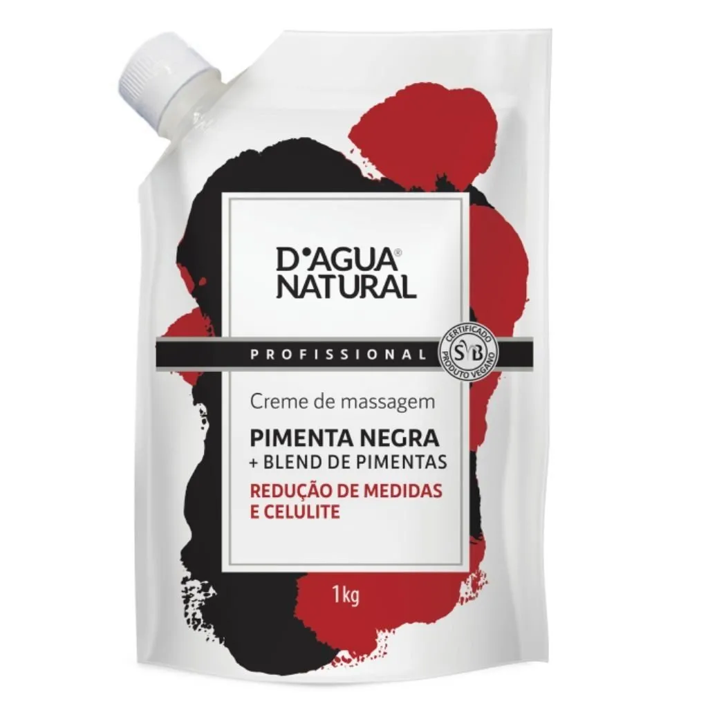 Creme Pimenta Negra Redutor Corporal Sachê 1kg D'Agua Natural