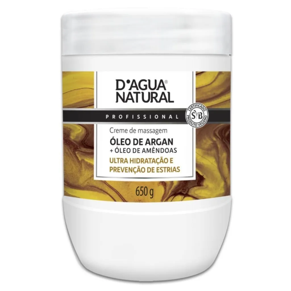 Creme de Massagem Óleo de Argan e Amêndoas 650g D'agua Natural