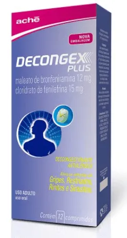 Decongex Plus Maleato De Clorfeniramina 12mg + Cloridrato Fenillefrina 15mg 12 Comprimidos
