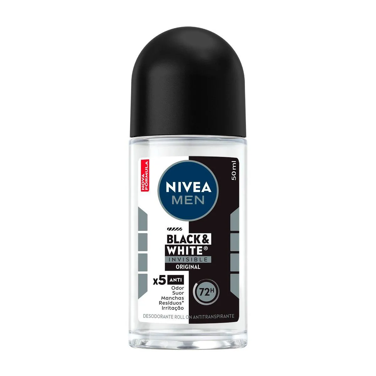 Desodorante Antitranspirante Roll-On Nivea Men Black e White Invisible 72h 50ml