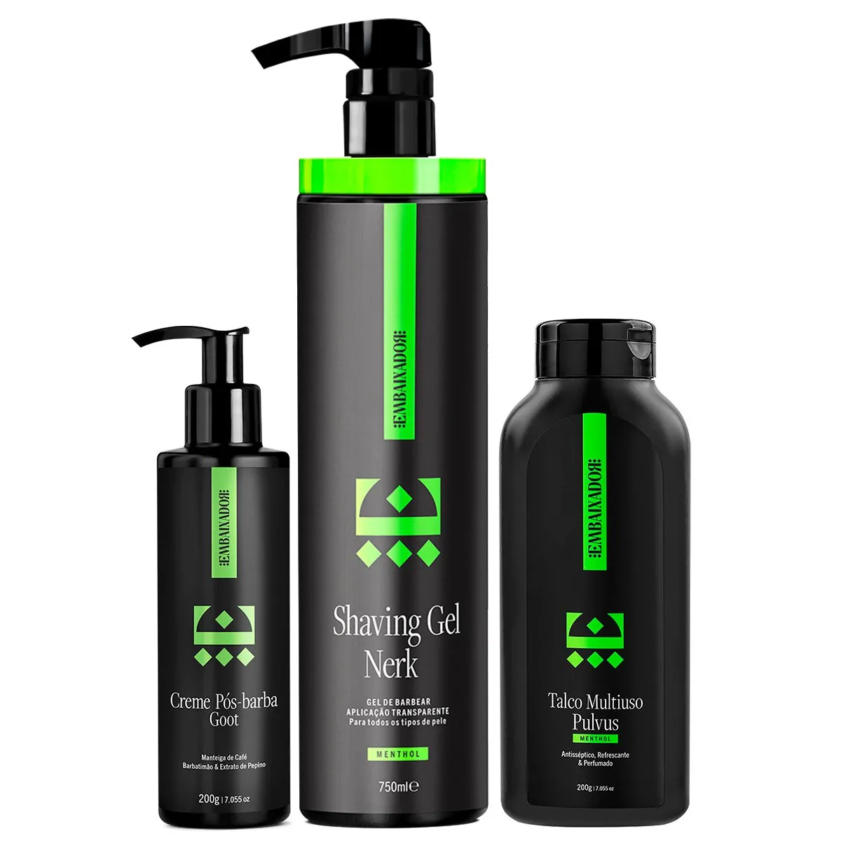 Shaving Gel + Talco Menthol + Creme Pós Barba + Embaixador 750ml