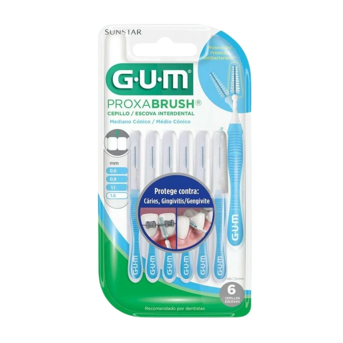 Escova Interdental 1.6mm Média Cônico 6 unidades - GUM