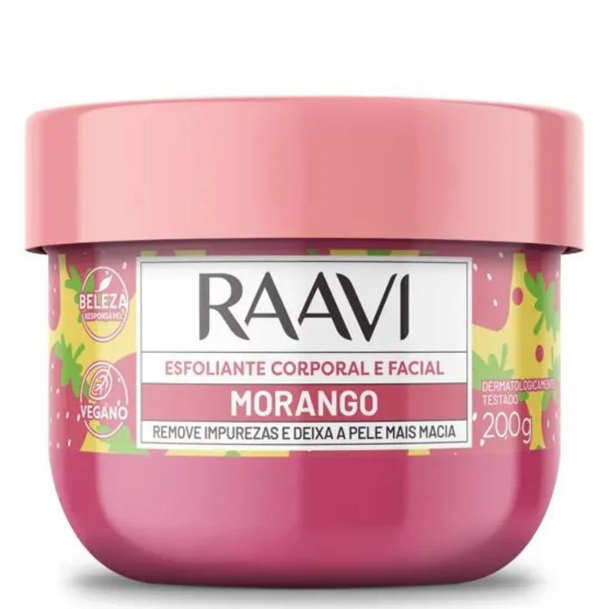 Esfoliante Corporal e Facial Morango Raavi 200g