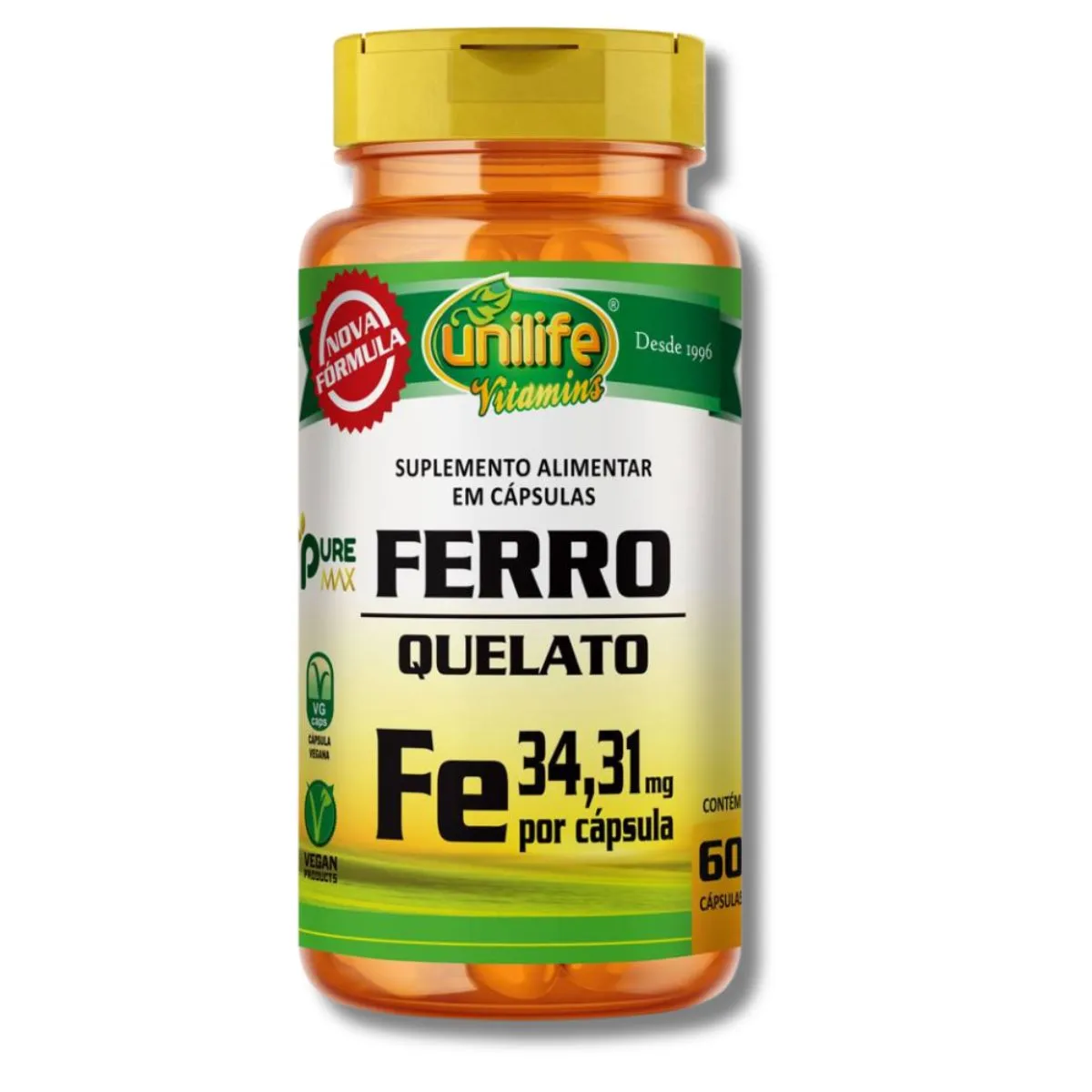Ferro Quelato Fe 500mg 60 Cáps - Unilife