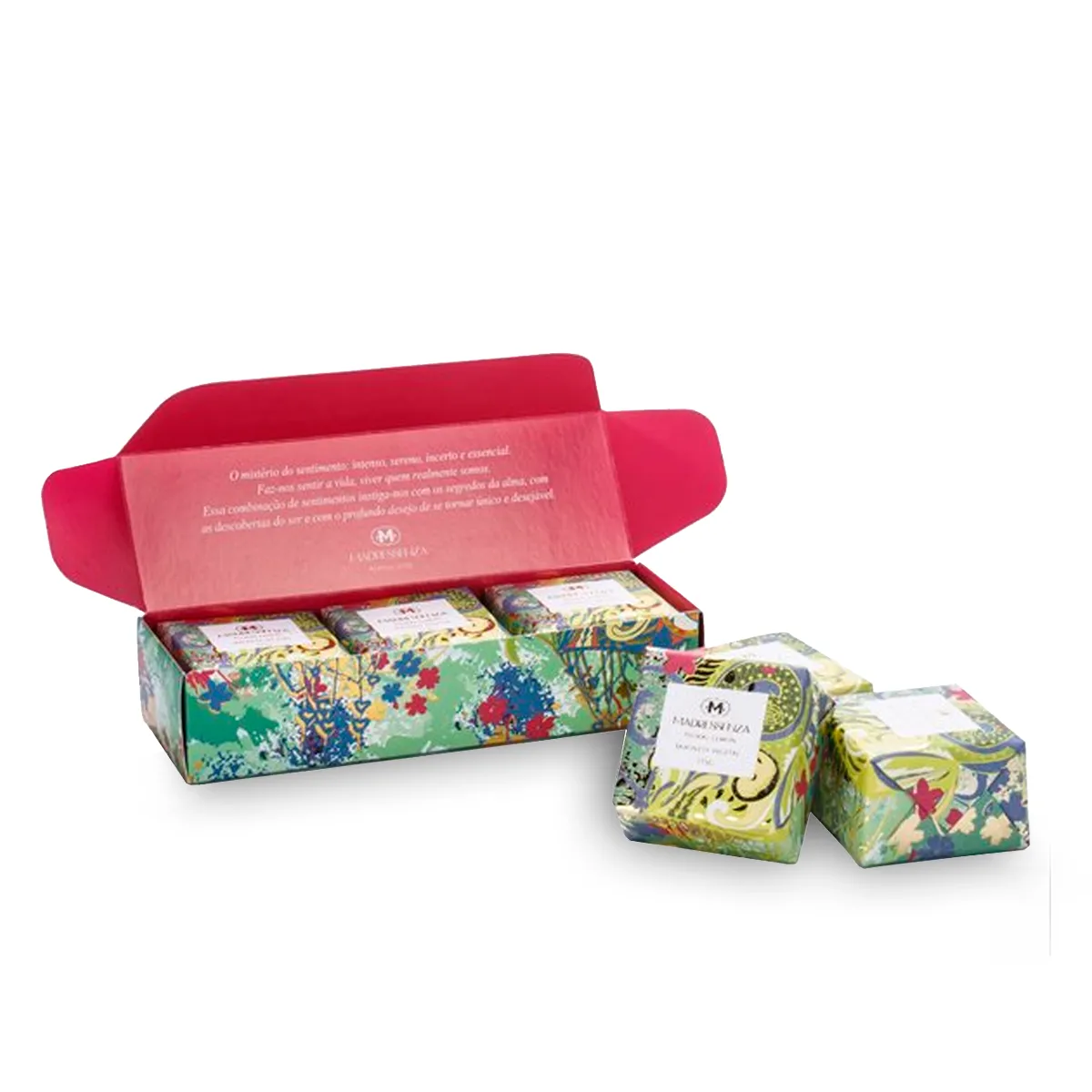 Estojo 3 Sabonetes Vegetal Madressenza 115g Cada Floral Lemon