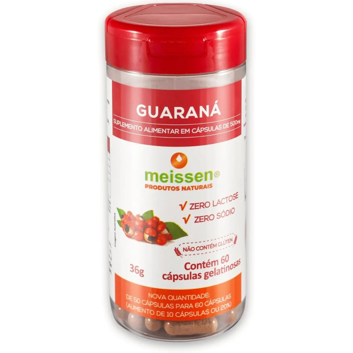 Guaraná Puro 500mg 60 Cápsulas - Meissen