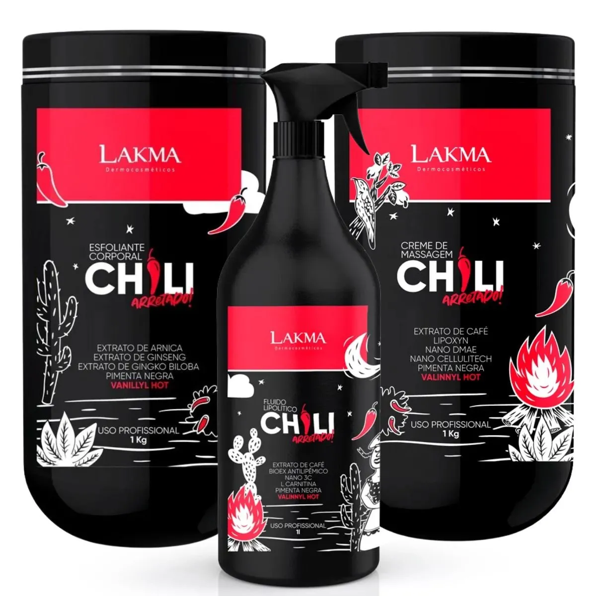 Kit Chili Pimenta Negra Redução de Medidas 3 Itens Lakma