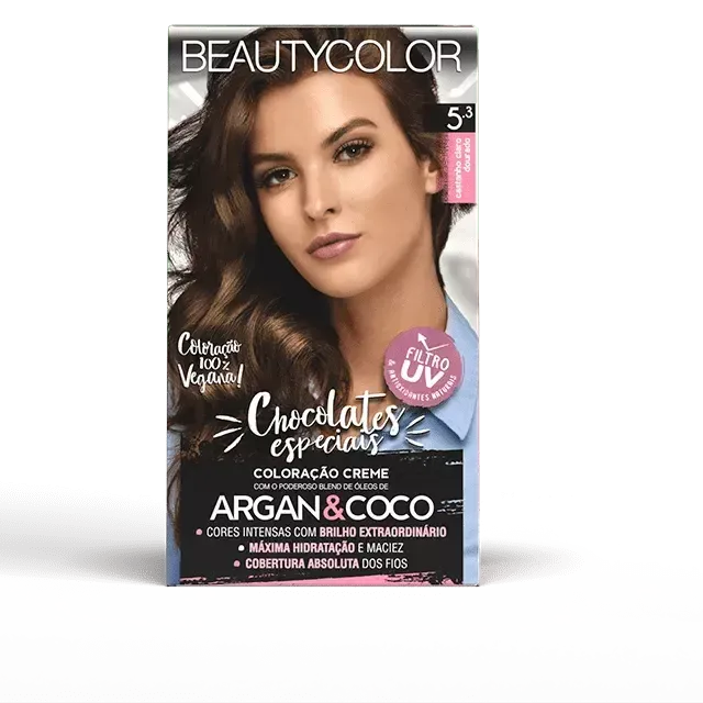 Kit Coloração Permanente 5.3 Castanho Claro Dourado - BeautyColor