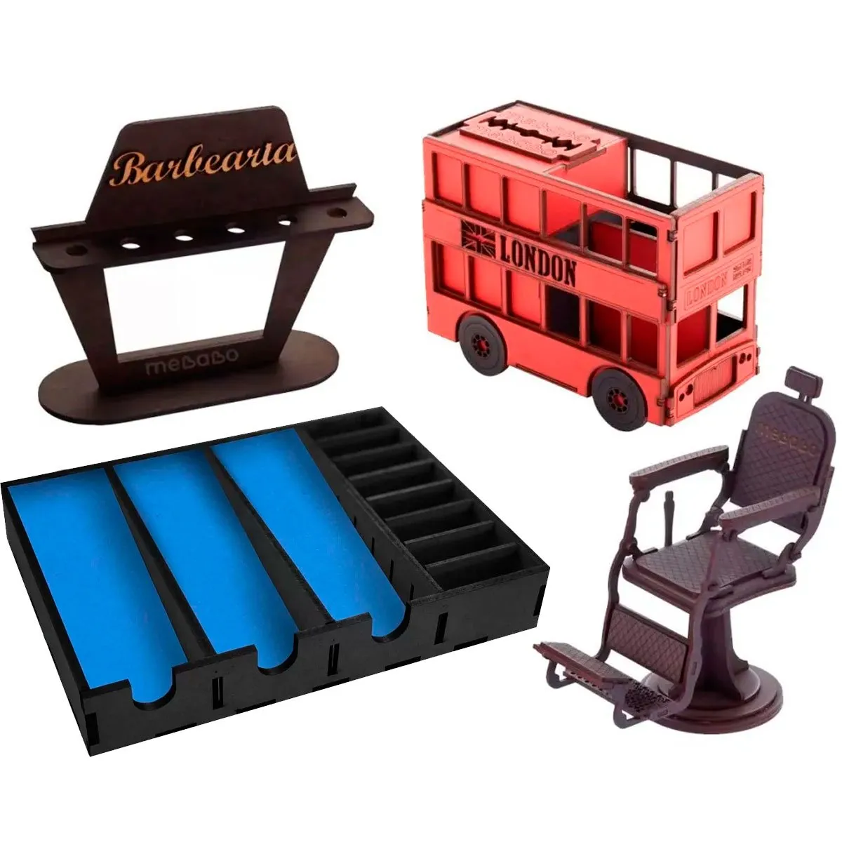 Kit Completo de Suportes em MDF para Barbearia Azul / Preto