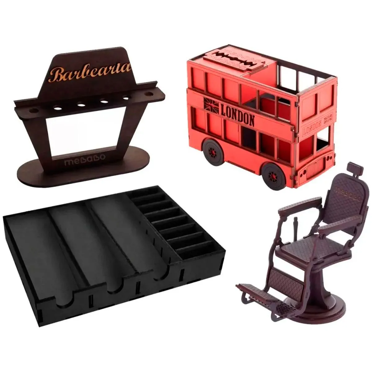 Kit Completo de Suportes em MDF para Barbearia Preto