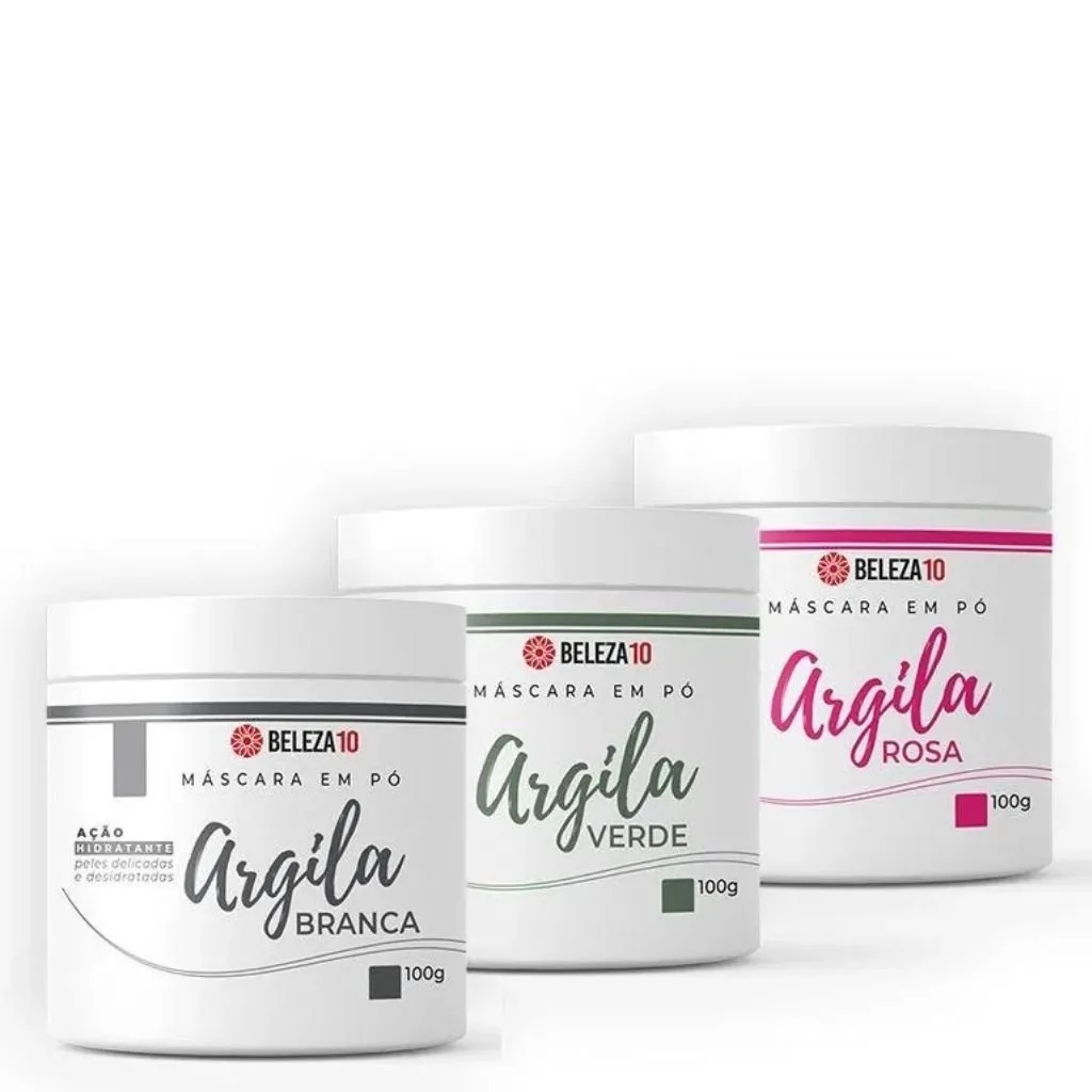 Kit Mascará em Pó Argilas Branca, Rosa e Verde Beleza10