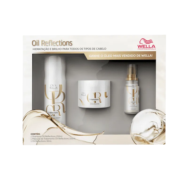 Wella Oil Reflections Kit Shampoo + Máscara + Óleo Light Hidratação e Brilho para Todos os Tipos de Cabelo | By Linda