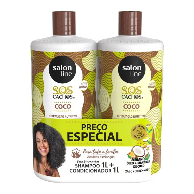 Kit Shampoo e Condicionador 1 Litro SOS Cachos Coco - Salon Line