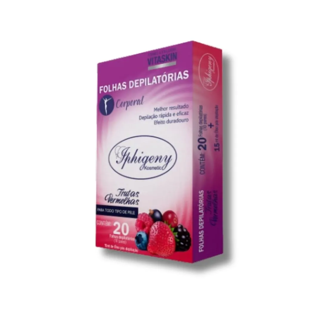 Kit 20 Folhas Depilatórias Corporal Iphigeny Frutas Vermelhas