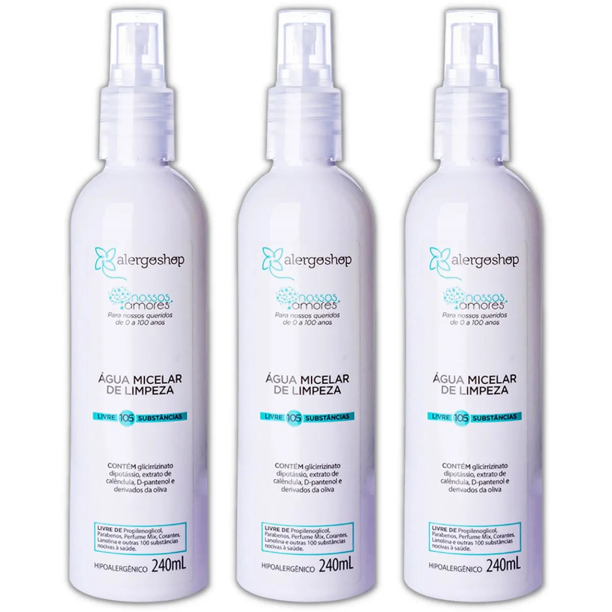 Kit 3 Água Micelar De Limpeza Hipoalergênica 240ml - Alergoshop