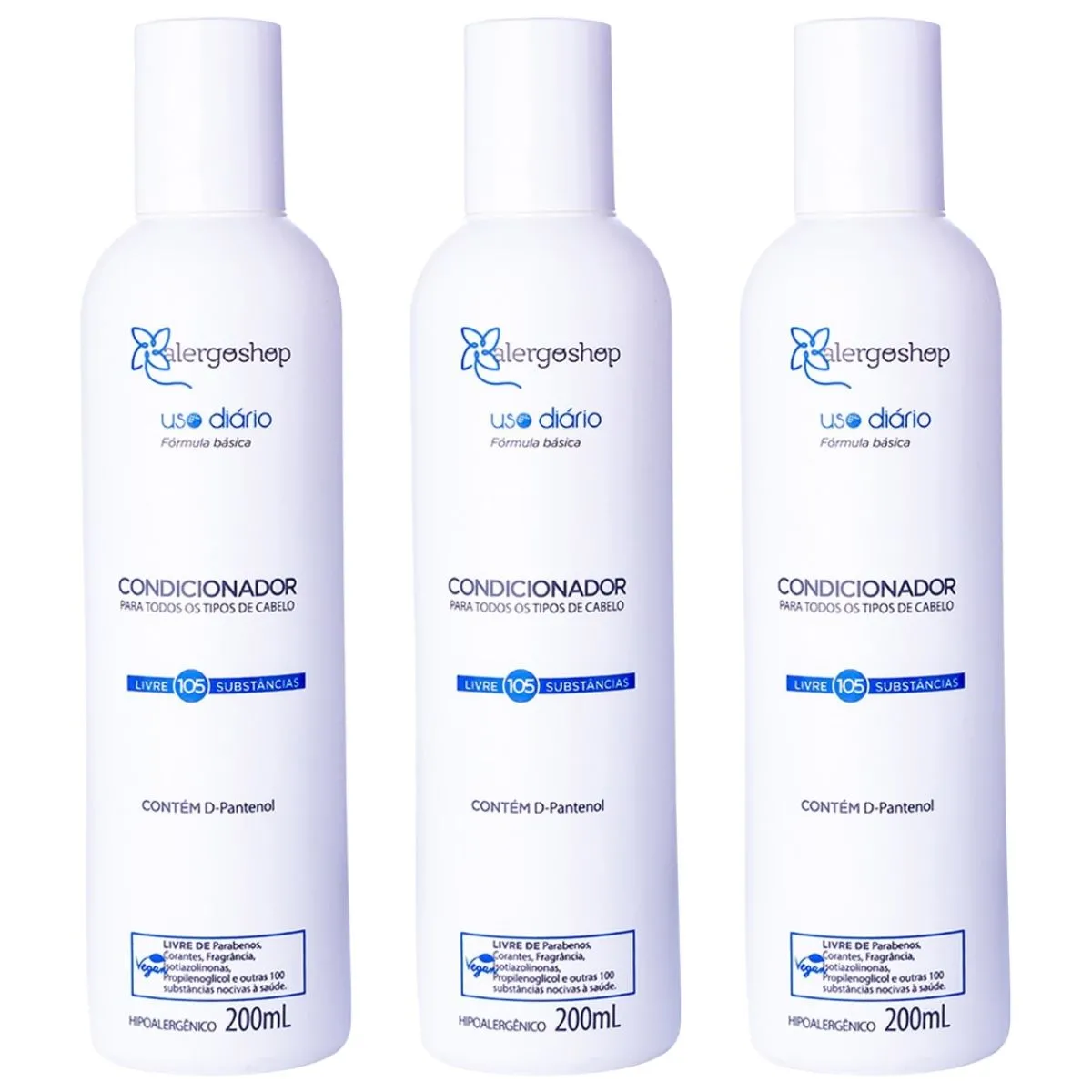 Kit 3 Condicionador Hipoalergênico Uso Diário 200ml - Alergoshop