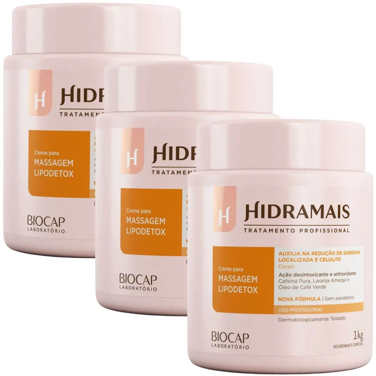 Kit 3 Creme De Massagem Corporal Lipodetox 1kg - Hidramais