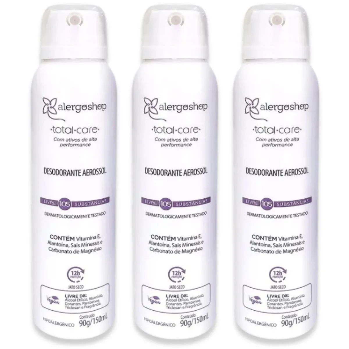 Kit 3 Desodorante Aerossol Hipoalergênico Total Care 150ml - Alergoshop