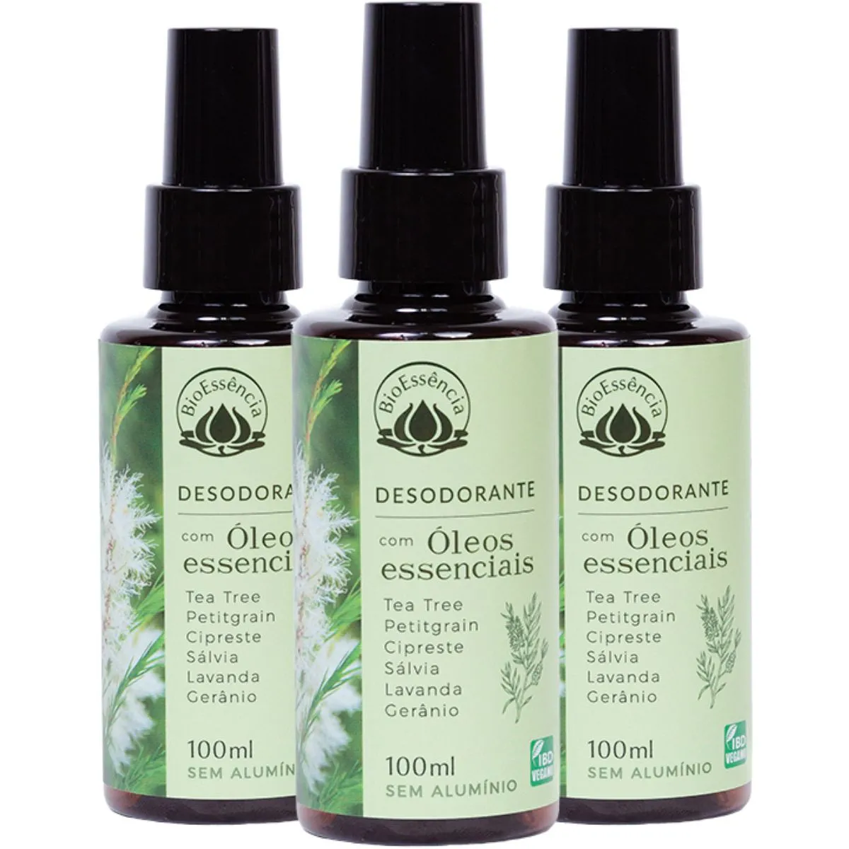 Kit 3 Desodorante Spray Com Óleos Essenciais Vegano 100ml - BioEssência