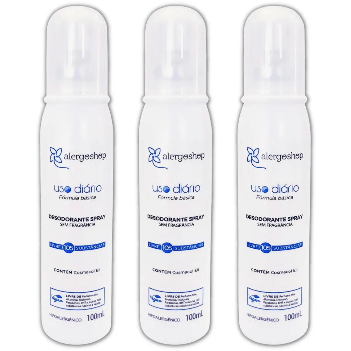 Kit 3 Desodorante Spray Vegano Sem Fragrância Hipoalergênico 80ml - Alergoshop