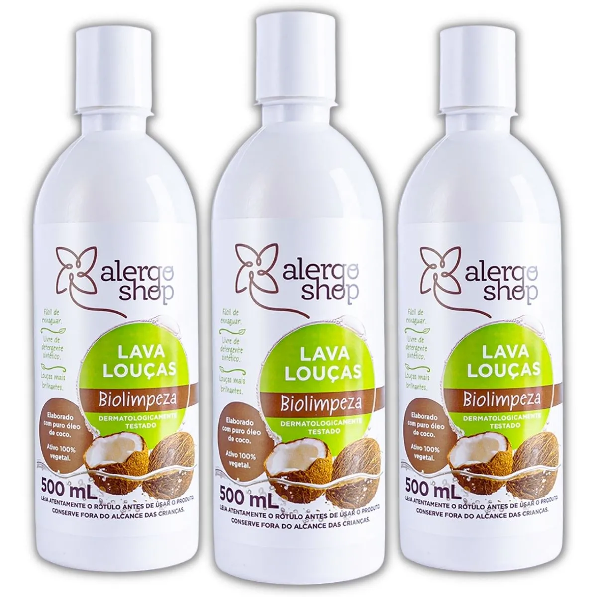 Kit 3 Lava Louças Antialérgico Hipoalergênico Biolimpeza 500ml - Alergoshop