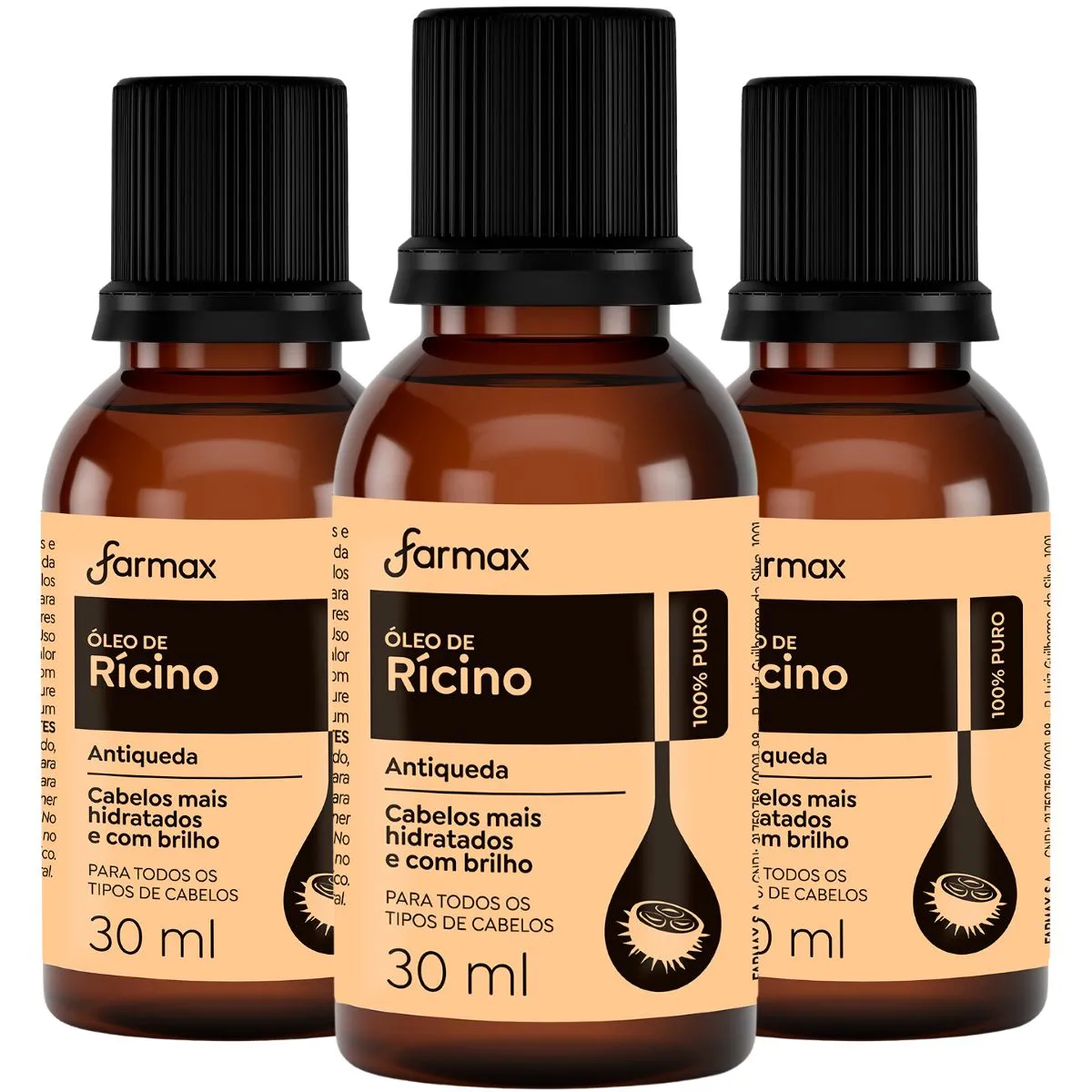 Kit 3 Óleo De Rícino Antiqueda 100% Puro Vegano 30ml - Farmax