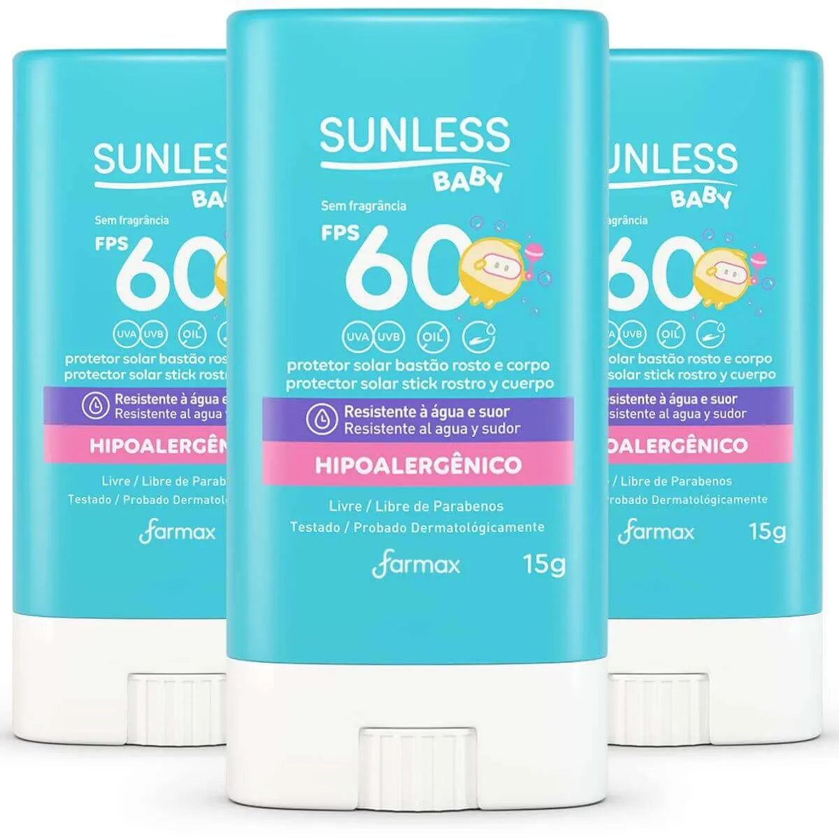 Kit 3 Protetor Solar Infantil Em Bastão Sunless Baby Fps60 15g - Farmax
