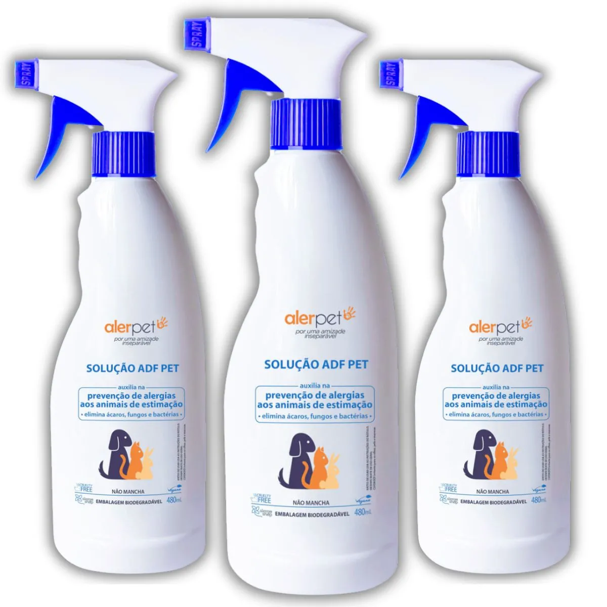 Kit 3 Solução ADF Pet Repelente Anti Ácaro, Fungo e Bactéria 480ml - Alergoshop