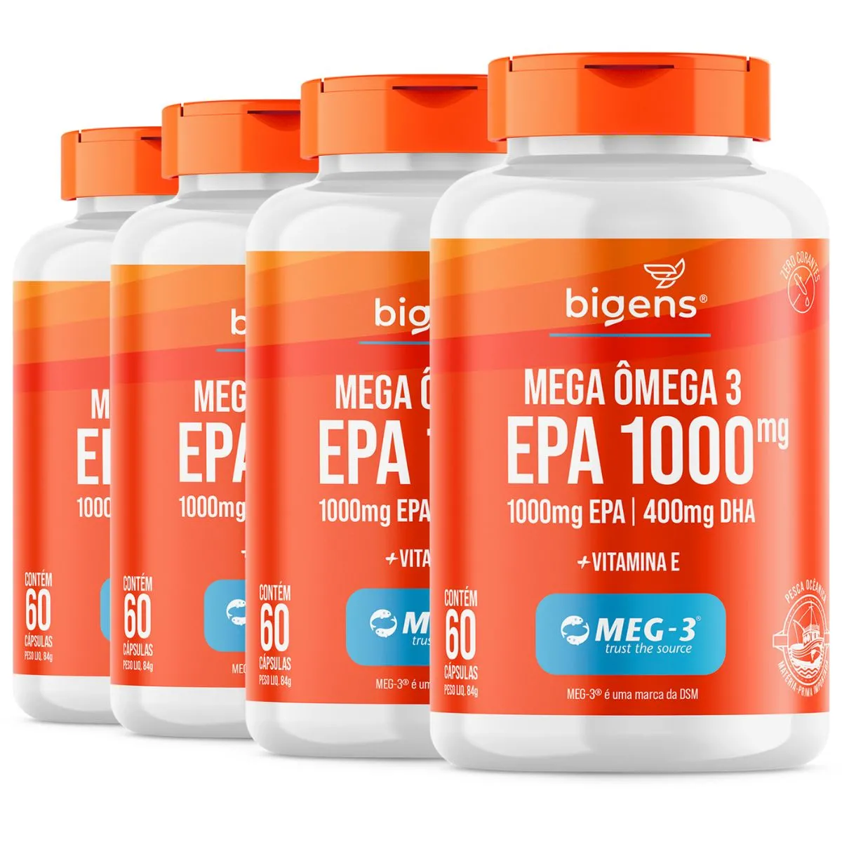 Kit 4 Mega Ômega 3 Óleo de Peixe 60 Cápsulas 1400mg Por Dose - Bigens