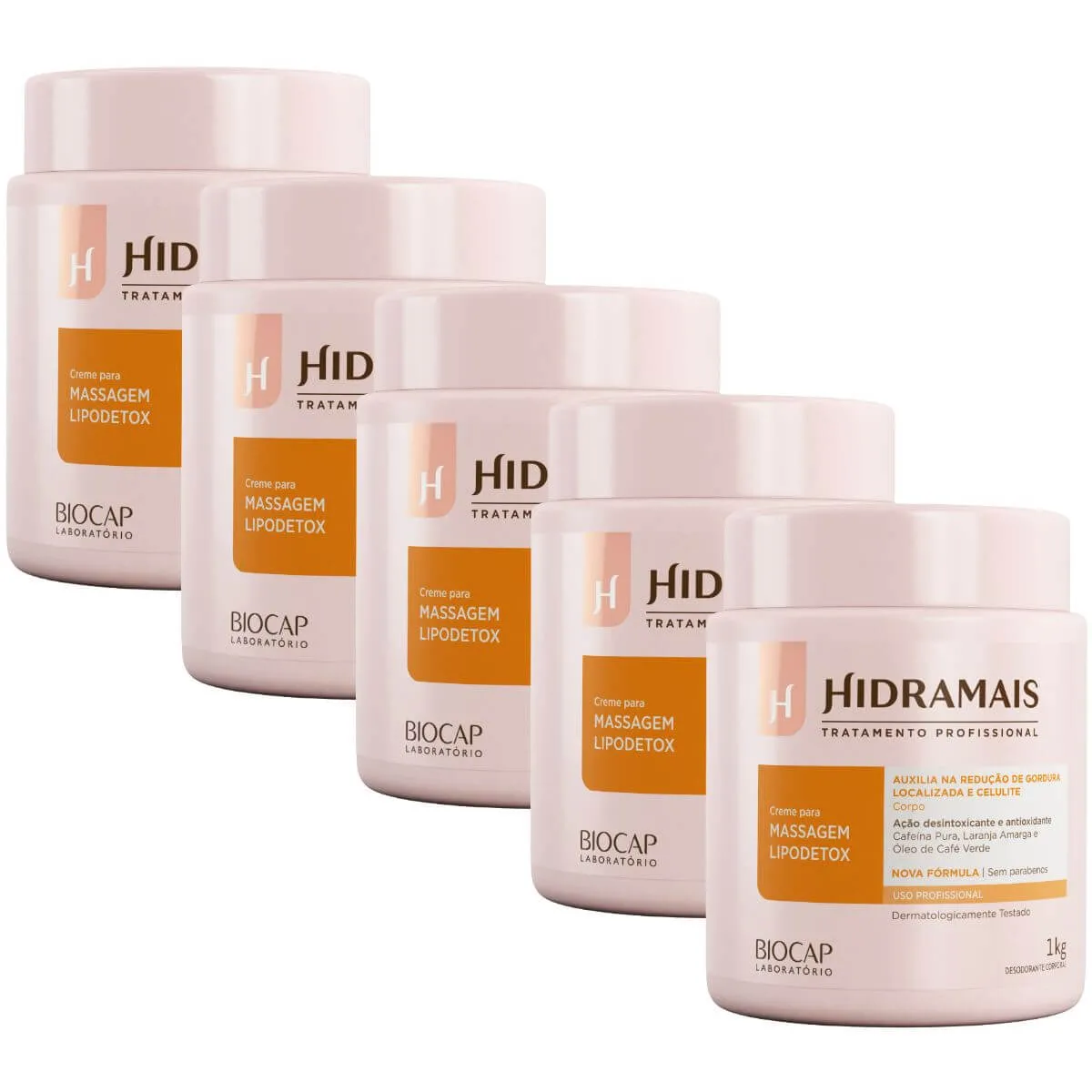 Kit 5 Creme De Massagem Corporal Lipodetox 1kg - Hidramais