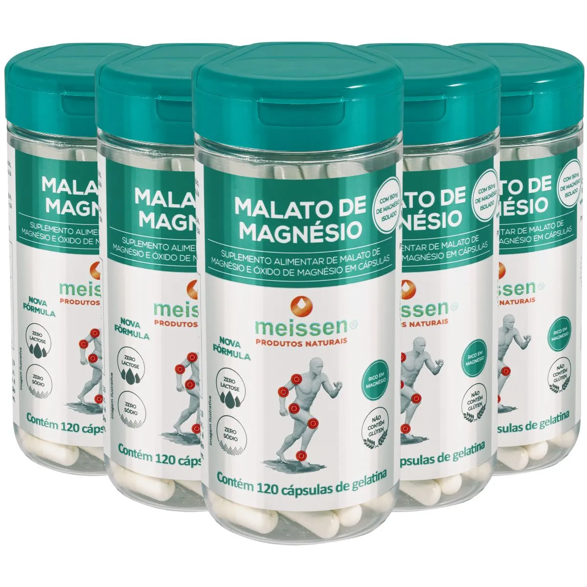 Kit 5 Malato De Magnésio 120 Cápsulas Gelatina - Meissen