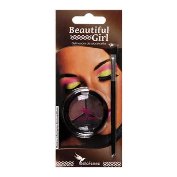 Kit Delineador De Sobrancelhas Sombras + Pincel + Moldes Bella Femme