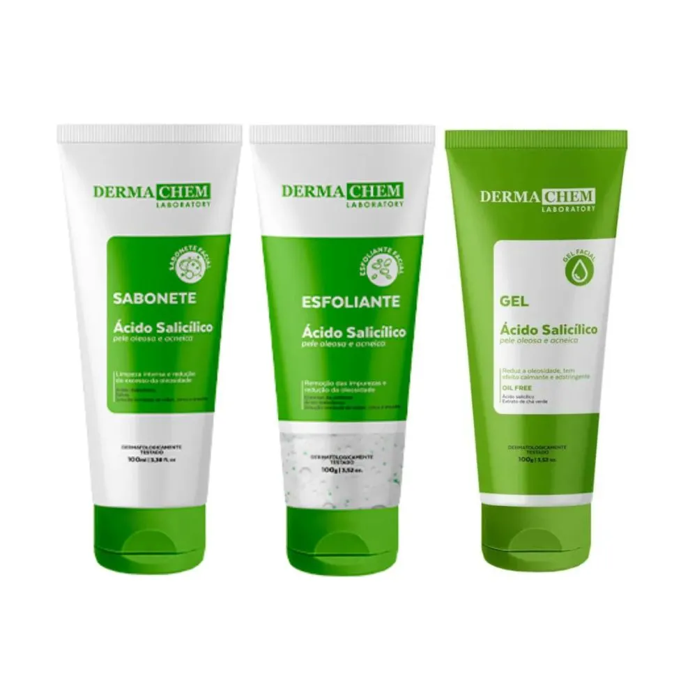 Kit Skin Care Sabonete 100ml + Esfoliante 100g + Gel Antioleosidade 100g Dermachem