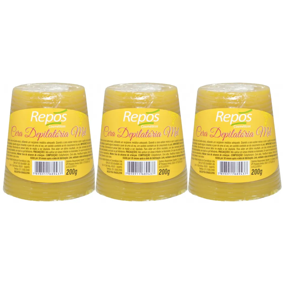 Kit Repos Cera Depilatória Mel 200g - 3 Unidades